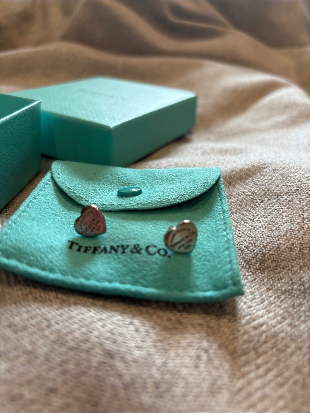 Tiffany & Co. Silver Heart Studs with Signature Blue Pouch - Picture 2 of 5